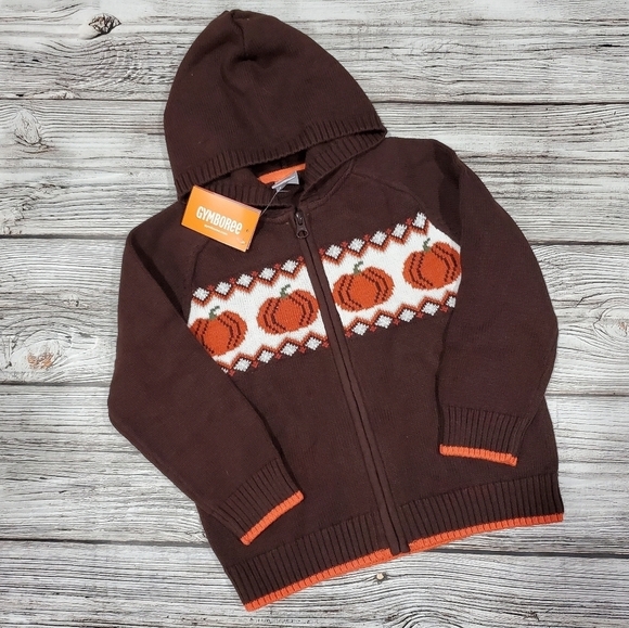 Gymboree Pumpkin Sweater Fall Harvest Hooded Zip Up Pumpkin Sweater NWT - Picture 2 of 9
